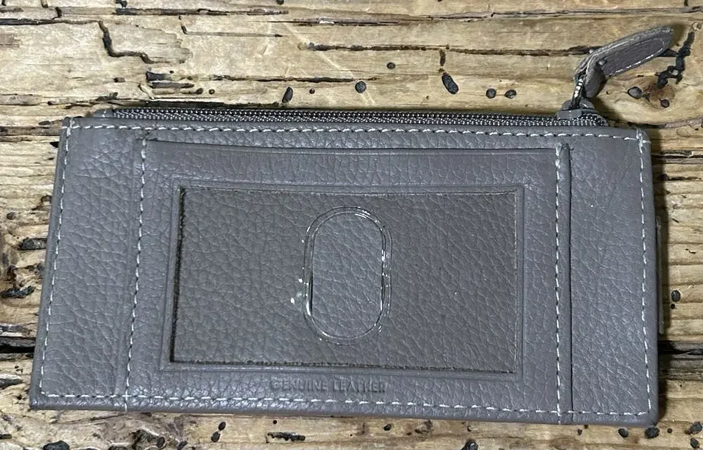 Unbranded Gray Pebble Leather Card Case W/ Zipper Pocket - NEW